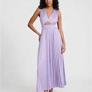 Express Satin Pleated V-Neck Sleeveless Cutout Maxi Dress